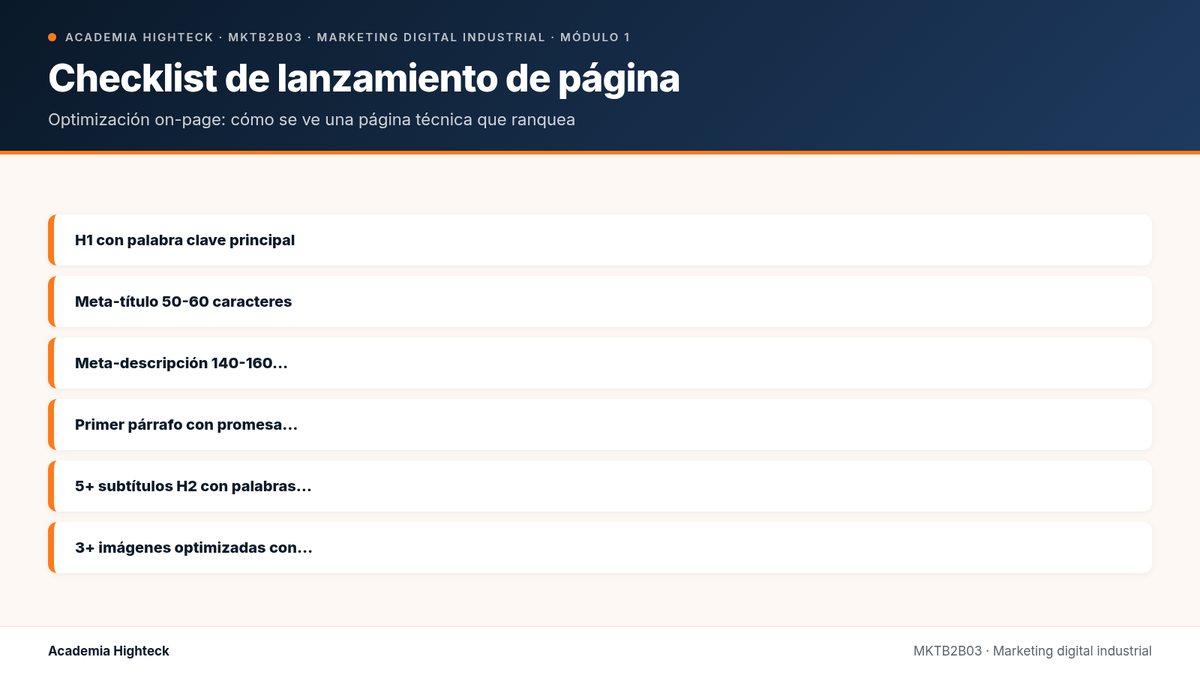 Checklist de lanzamiento de página